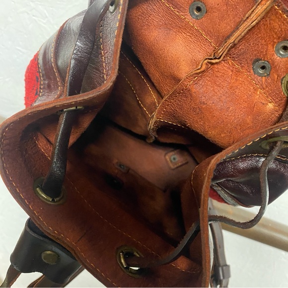 Art Leather Chiapas Backpack Mexican Woven Fabric Embroidered Bag Brown NWT - Picture 12 of 13